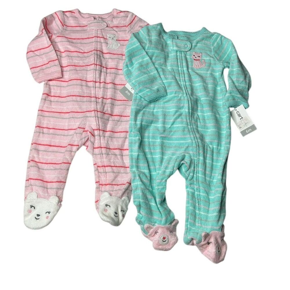 2 bundle carters terry cloth zip up one piece footie footed pajamas 18 months